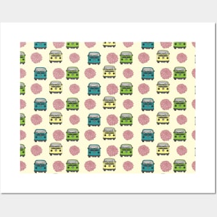 Girly Pastel Car Pattern with Yellow Background Posters and Art